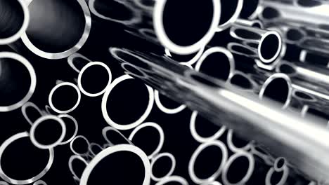 tubos metálicos apilados. montón de tubos de acero metálicos brillantes con efecto de enfoque selectivo.