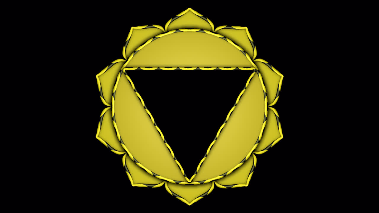 Chakra do Plexo Solar animado, radiante e de alta qualidade, com canal alfa. Perfeito para visuais de energia e empoderamento.