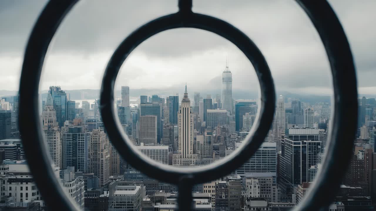 New York City Skyline Through a Circular Frame