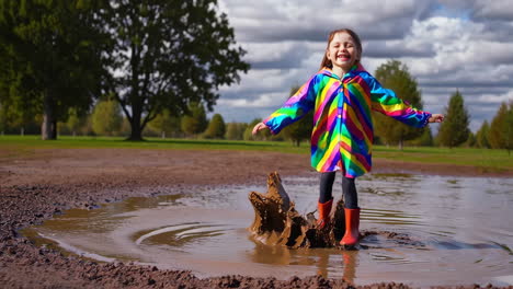 joyful child splashing in a mud puddle