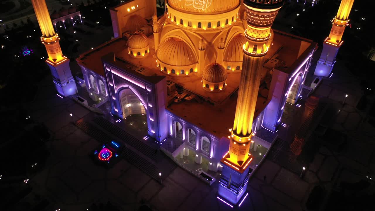 Mosque Pride of Muslims named after the prophet Muhammad in the city of Shali. The largest mosque in Europe. Aerial view