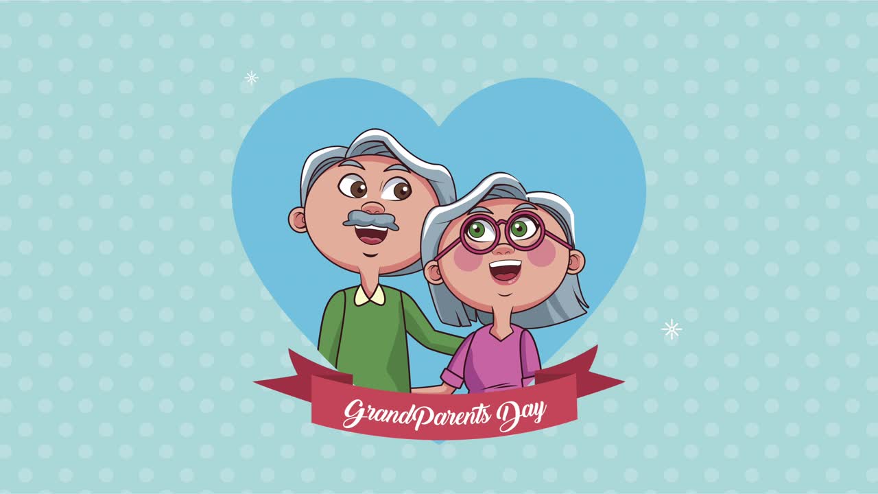 happy grandparents day lettering with couple and ribbon