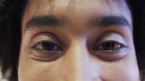 close up portrait of male african american basketball player eyes, in slow motion