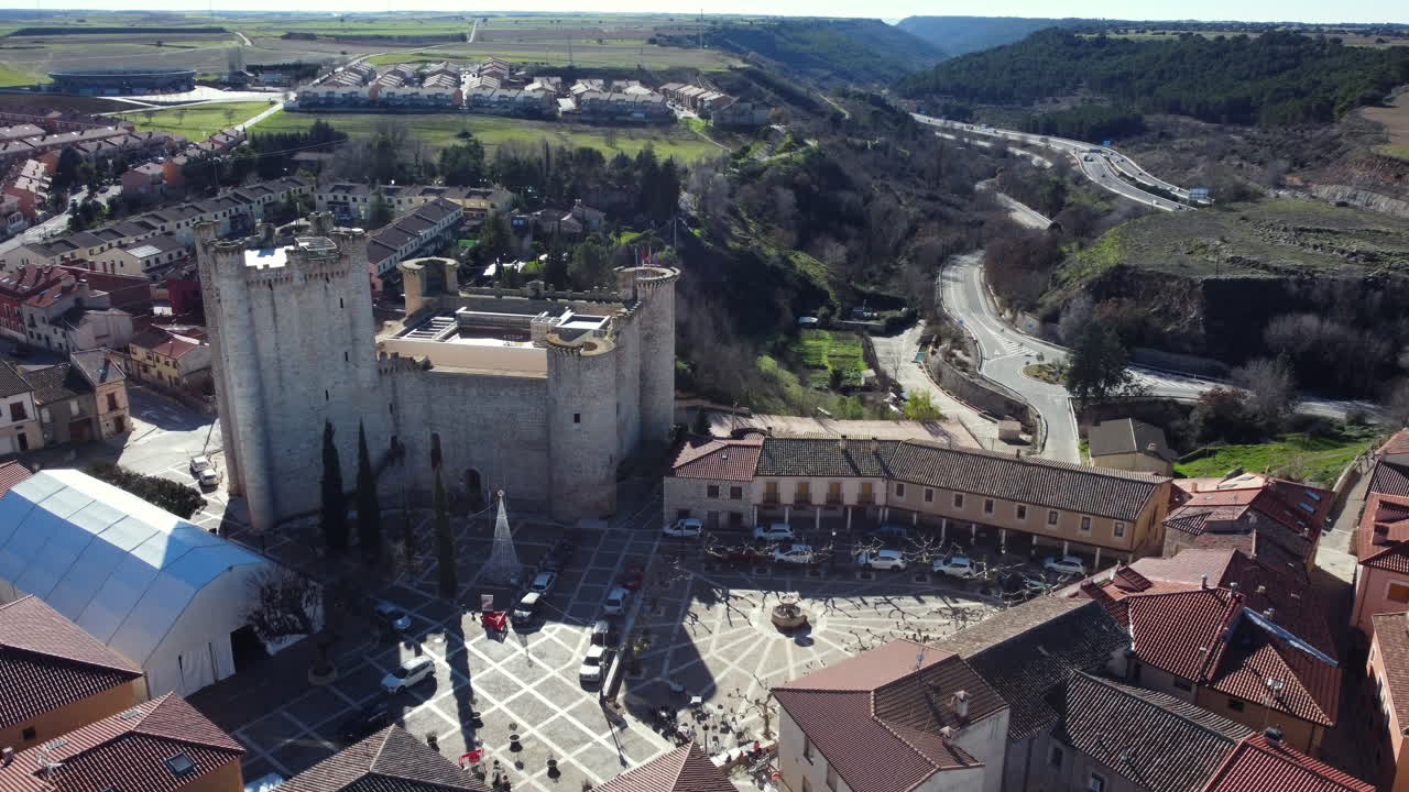 Aerial View of a Spanish Town with a Medieval Castle