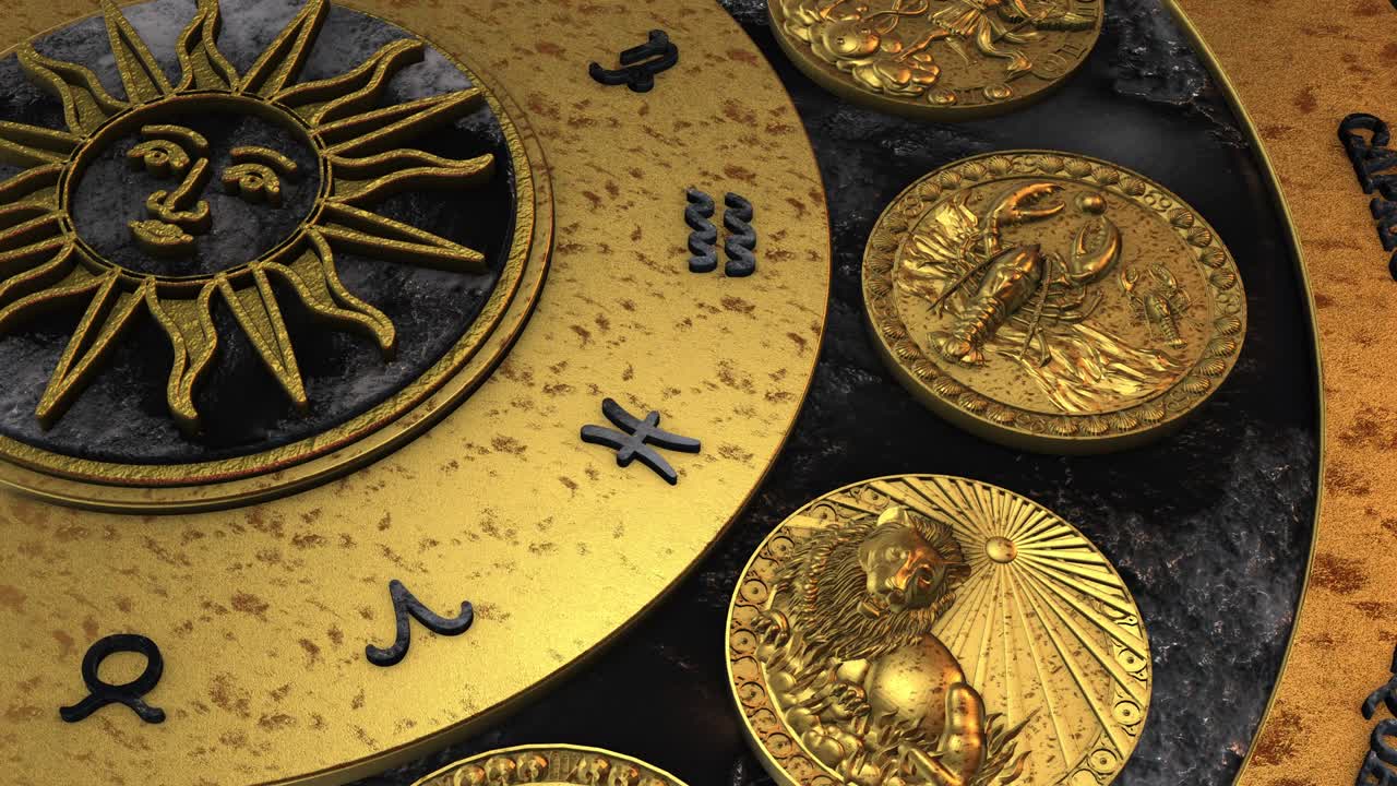 la rotación de la rueda del zodiaco dorado - toro