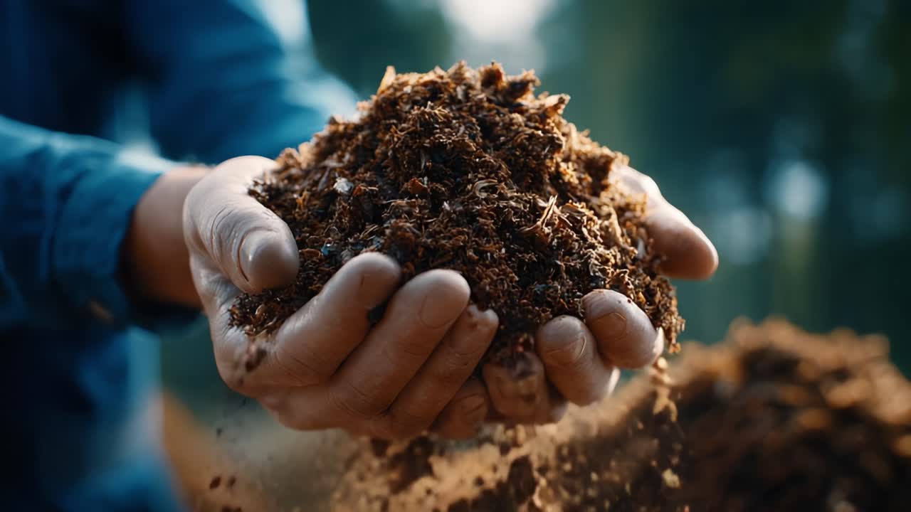 Hands Holding Nutrient-Rich Compost, Showcasing the Vital Role of Organic Matter in Soil Health and Sustainable Gardening Practices for a Greener Planet