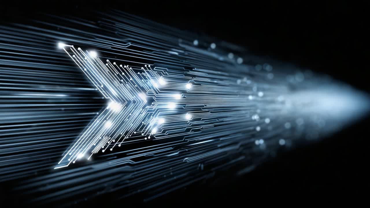 Dynamic Digital Motion: A Visual Representation of Speed and Connectivity in a Tech-Inspired Design with Futuristic Elements and Light Trails