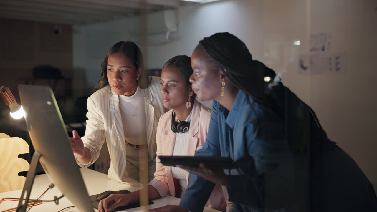 Teamwork, computer and strategy with business