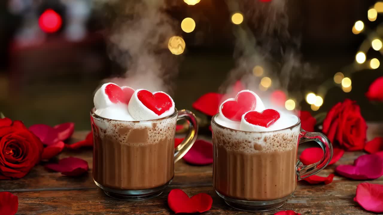 chocolate caliente con malvaviscos en forma de corazón