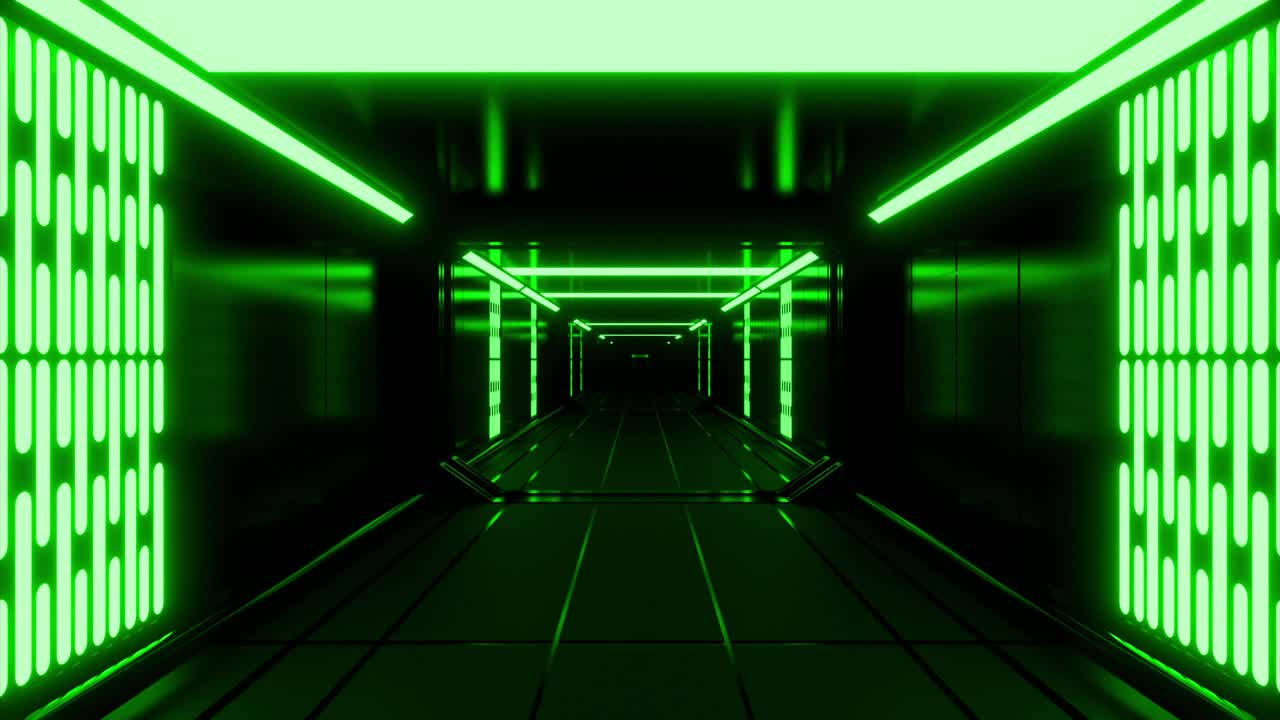 Tunnel futuristico illuminato di verde