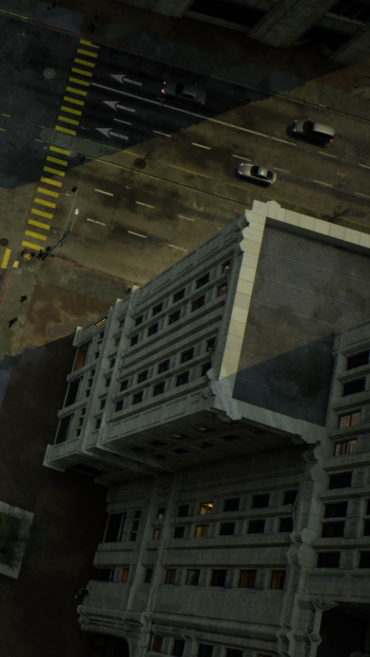 Unique building design viewed from above during afternoon light