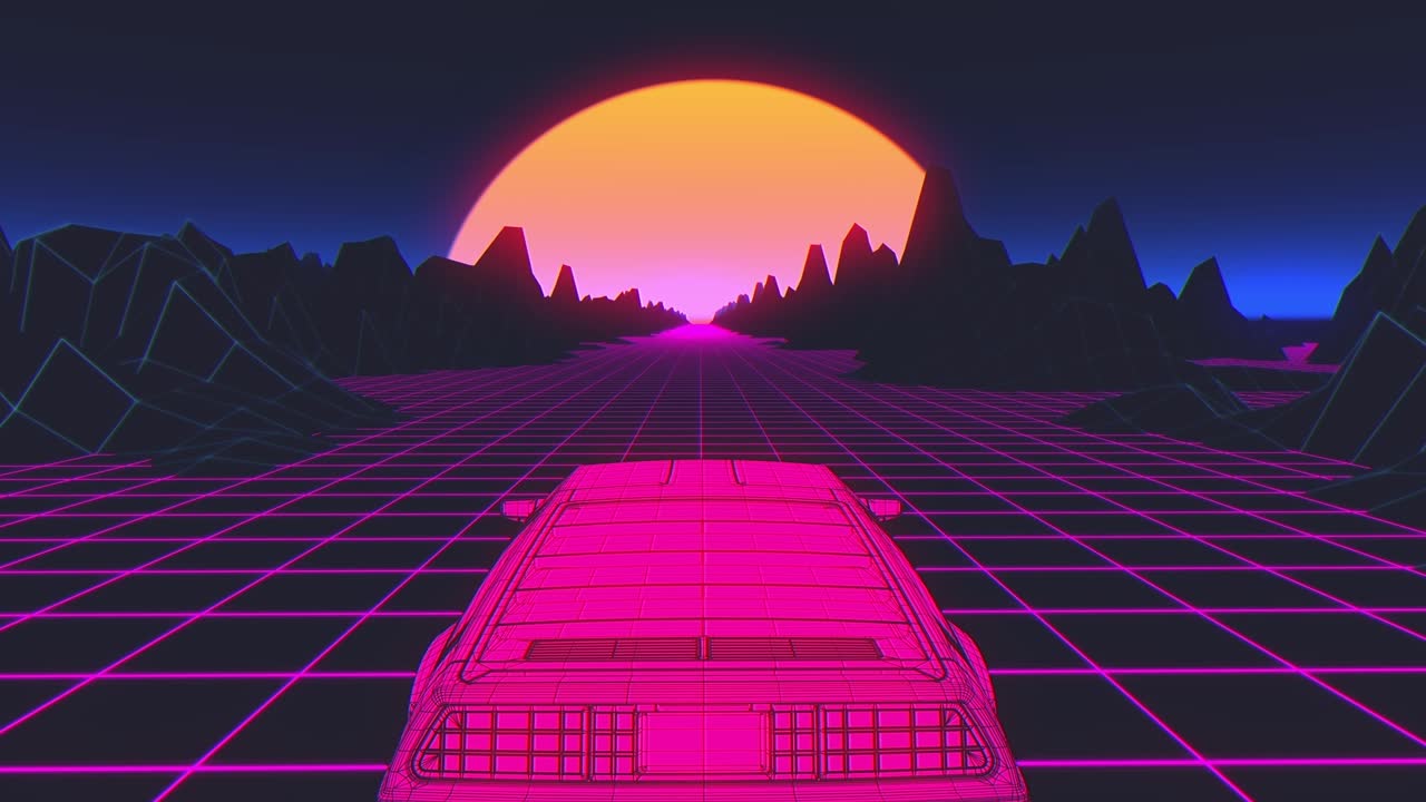 retro-futurista estilo de los años 80 fondo de coche de ciencia ficción. bucle sin costuras animación de video 3d