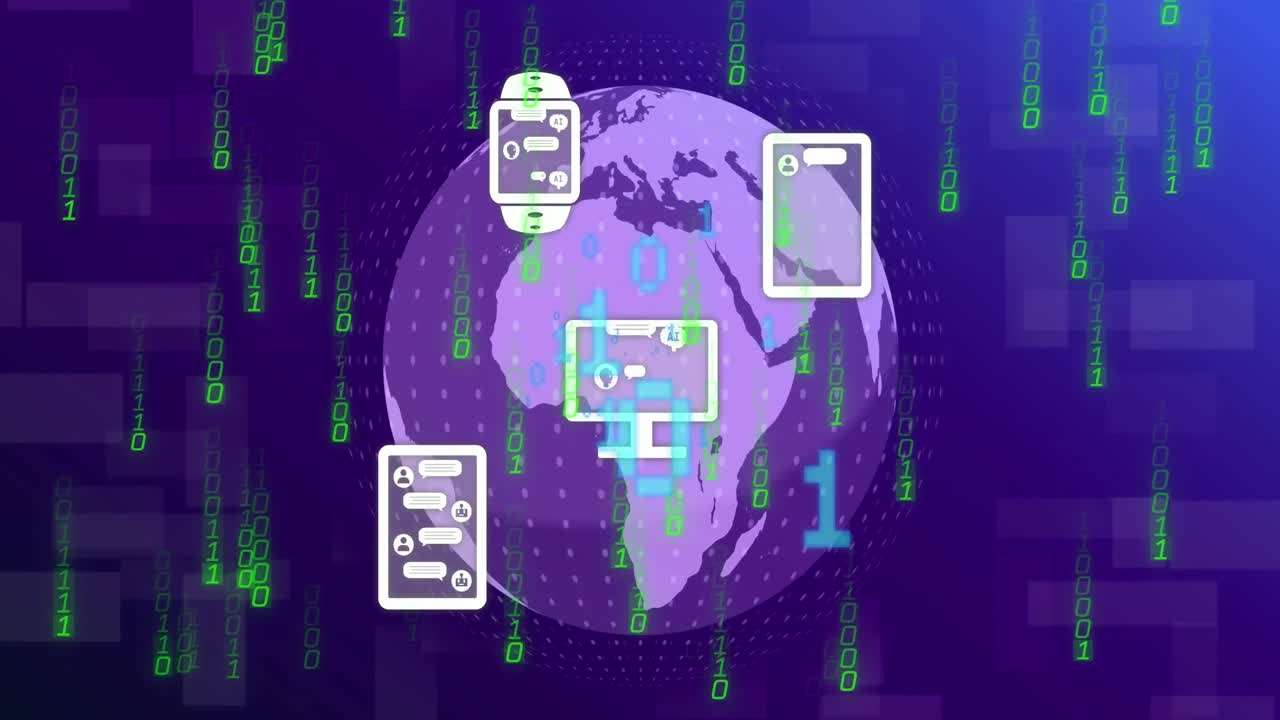 animación de un texto, procesamiento de datos en todo el mundo