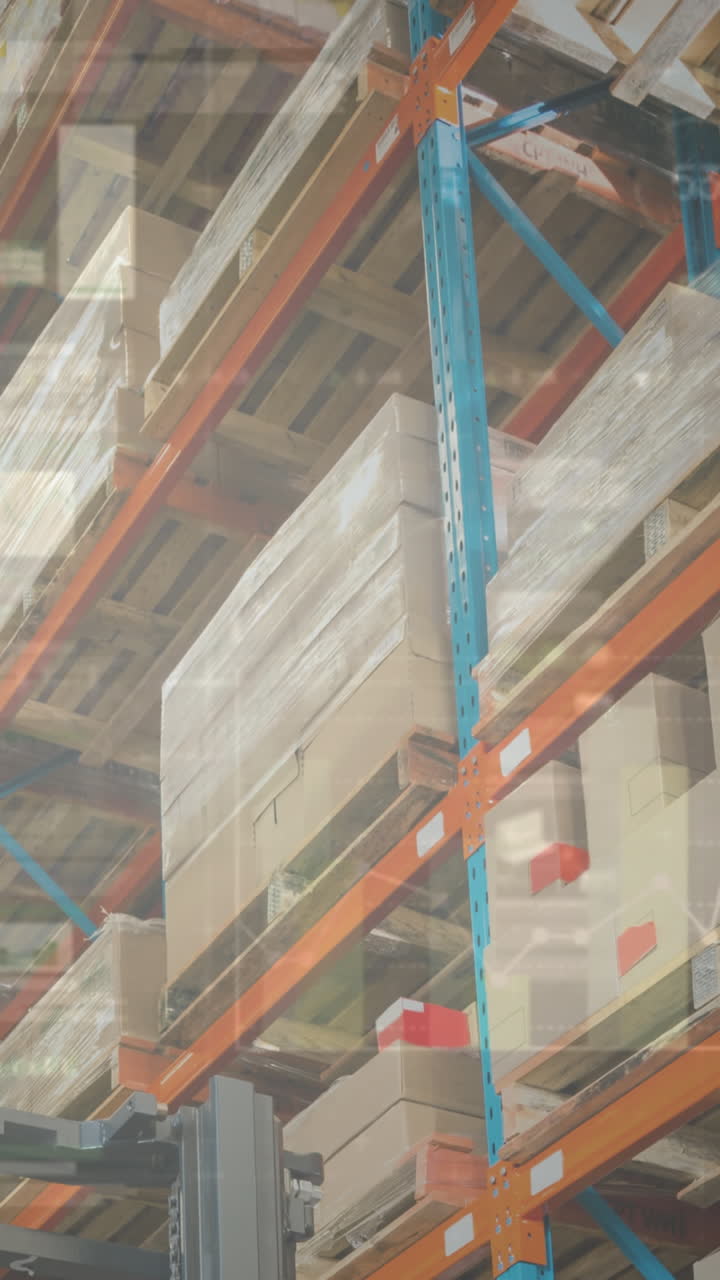 animación del procesamiento de datos financieros en un almacén vacío