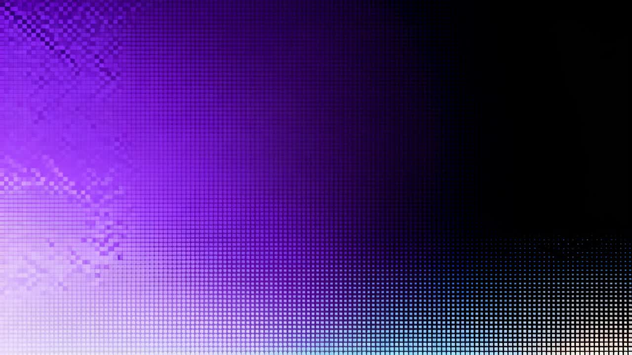 Looping halftone grid shimmering on screen, showing violet to black with cyan and dither texture
