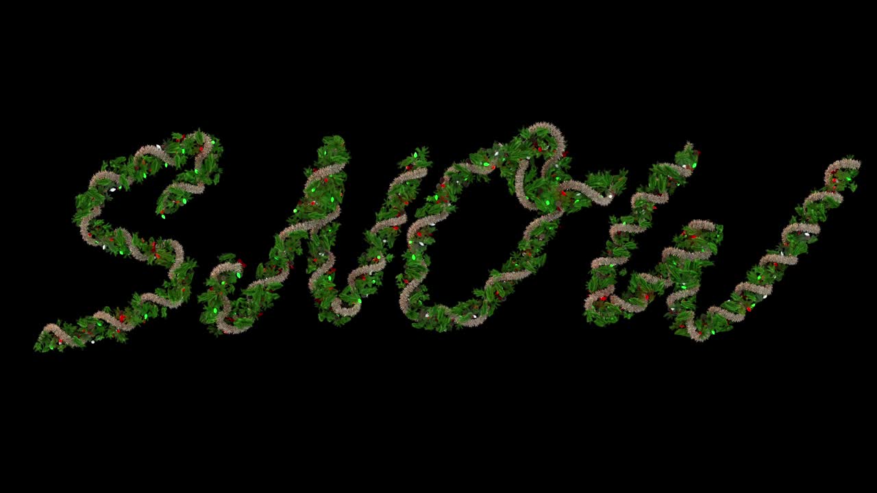 Animated Christmas wreath typeface letters forming the word snow
