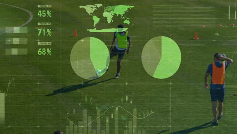 Entrenamiento-En-El-Campo,-Jugador-De-Fútbol-Con-Superposición-De-Animación-De-Análisis-De-Datos