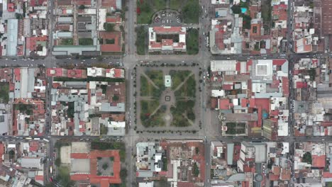 a stunning drone aerial view of plaza belgrano and the downtown area of san salvador de jujuy, the capital city of jujuy province in northeastern argentina