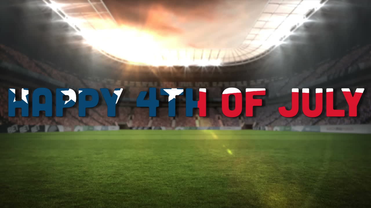 animación del texto del día de la independencia sobre el estadio deportivo