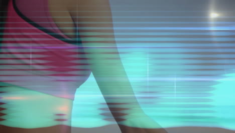 person in pink athletic wear with abstract light patterns creating animation effect
