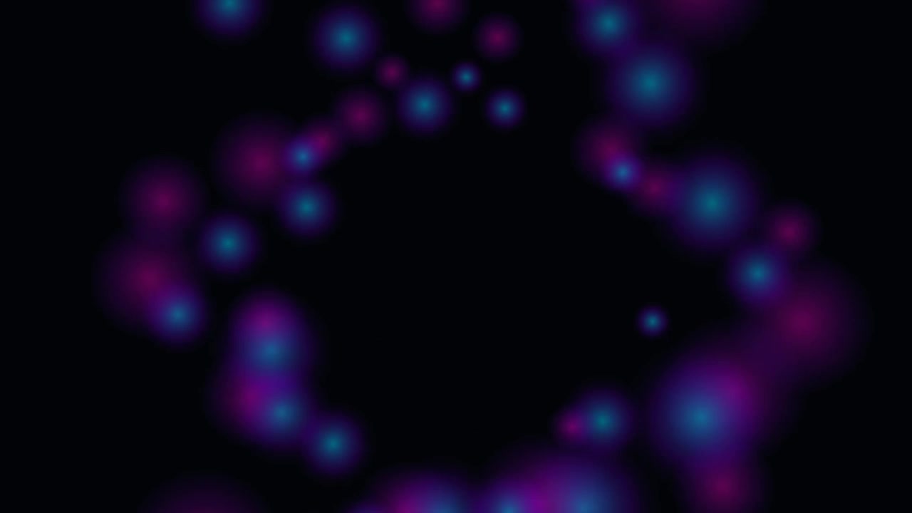 Abstract Purple and Blue Glowing Particles Floating on Black Background