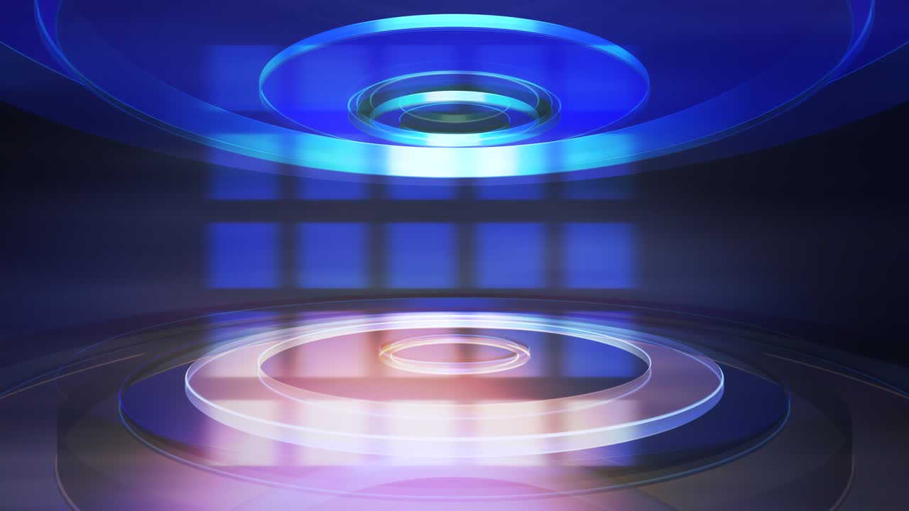 네온 원형으로 된 뉴스 스튜디오