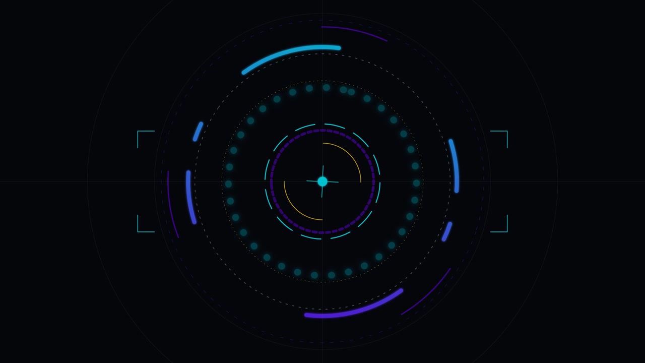Futuristic Digital HUD Interface with Rotating Circular Elements