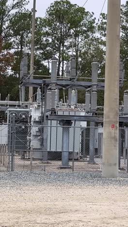utility station with high voltage equipment and transformer units in fenced area