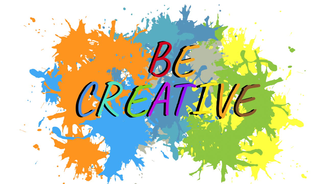 animación de texto creativo en letras multicolores sobre salpicaduras de pintura sobre fondo blanco