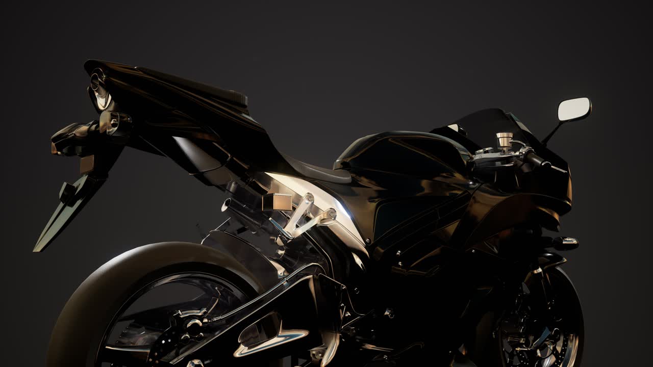 밝은 조명을 가진 어두운 스튜디오에서 스포츠 오토바이