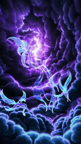 glowing fairies in a stormy night sky