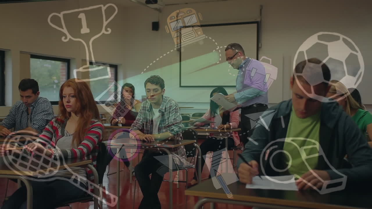 анимация спортивных и образовательных икон на кавказе мужской учитель дает экзамены студентам-подросткам