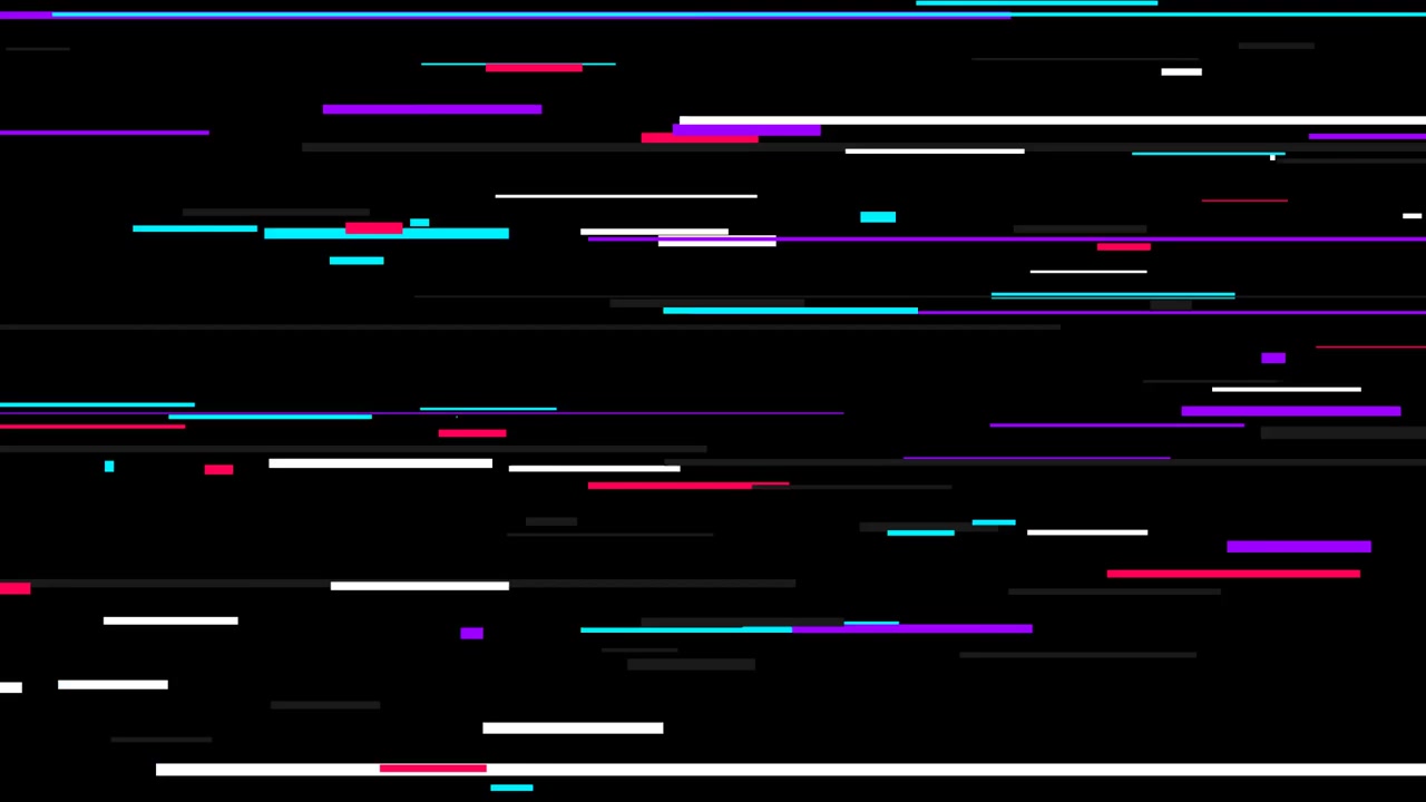 Digitaler Glitch-Effekt mit bunten horizontalen Linien auf schwarzem Hintergrund.