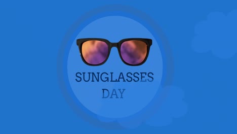 Animation-of-glasses-and-sunglasses-day-over-blue-background