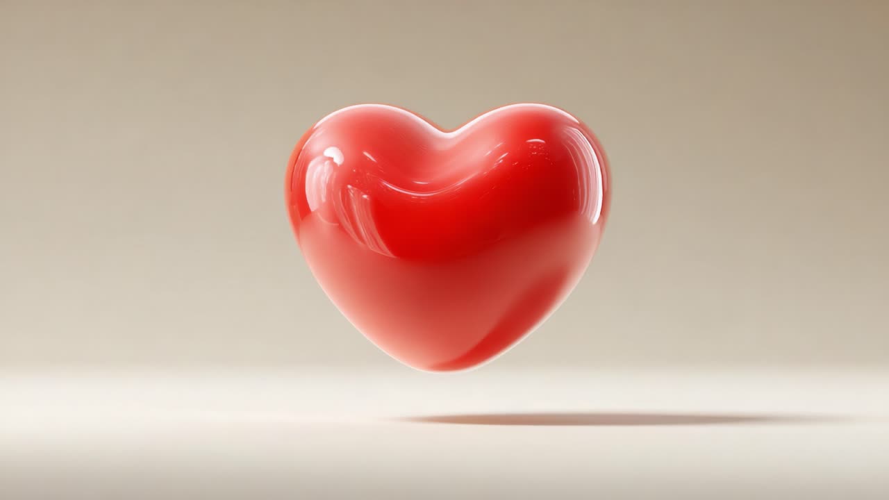 Un'affascinante immagine di un cuore rosso lucido che rappresenta l'amore e l'emozione, simboleggiando affetto e connessione in un ambiente minimalista ed elegante