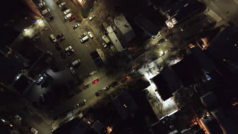 aerial view of buildings in brooklyn. shot at night in new york city.