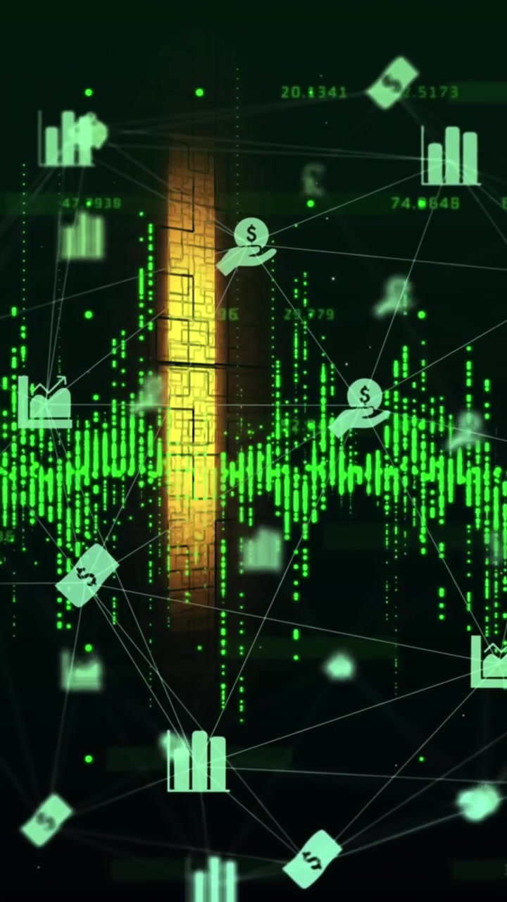 Animation of globe of network of connections with digital icons