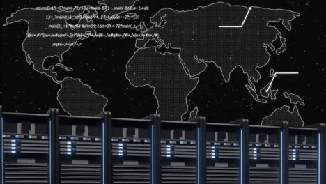 animación del mapa del mundo y procesamiento de datos a través de servidores informáticos