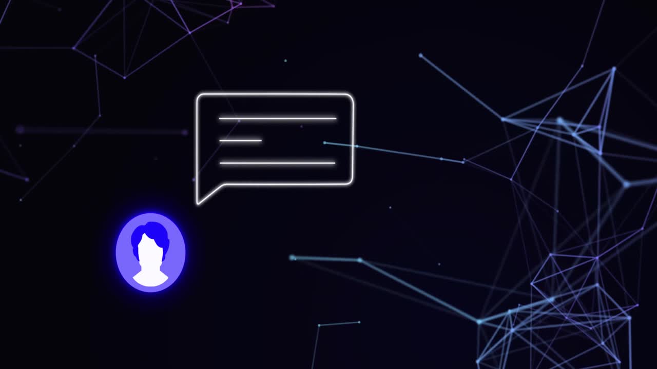 Animation of constellations and social media alert with user icon over black background