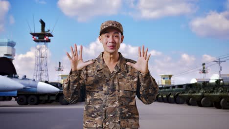 surprised soldier at military base