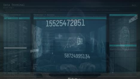 animación del procesamiento de datos sobre un hacker caucásico