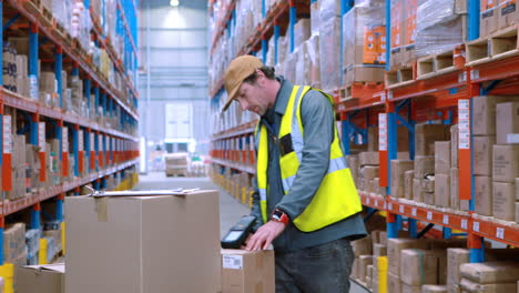 Warehouse-worker-looking-at-packages