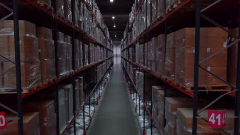 warehouse interior with full shelves of packed goods