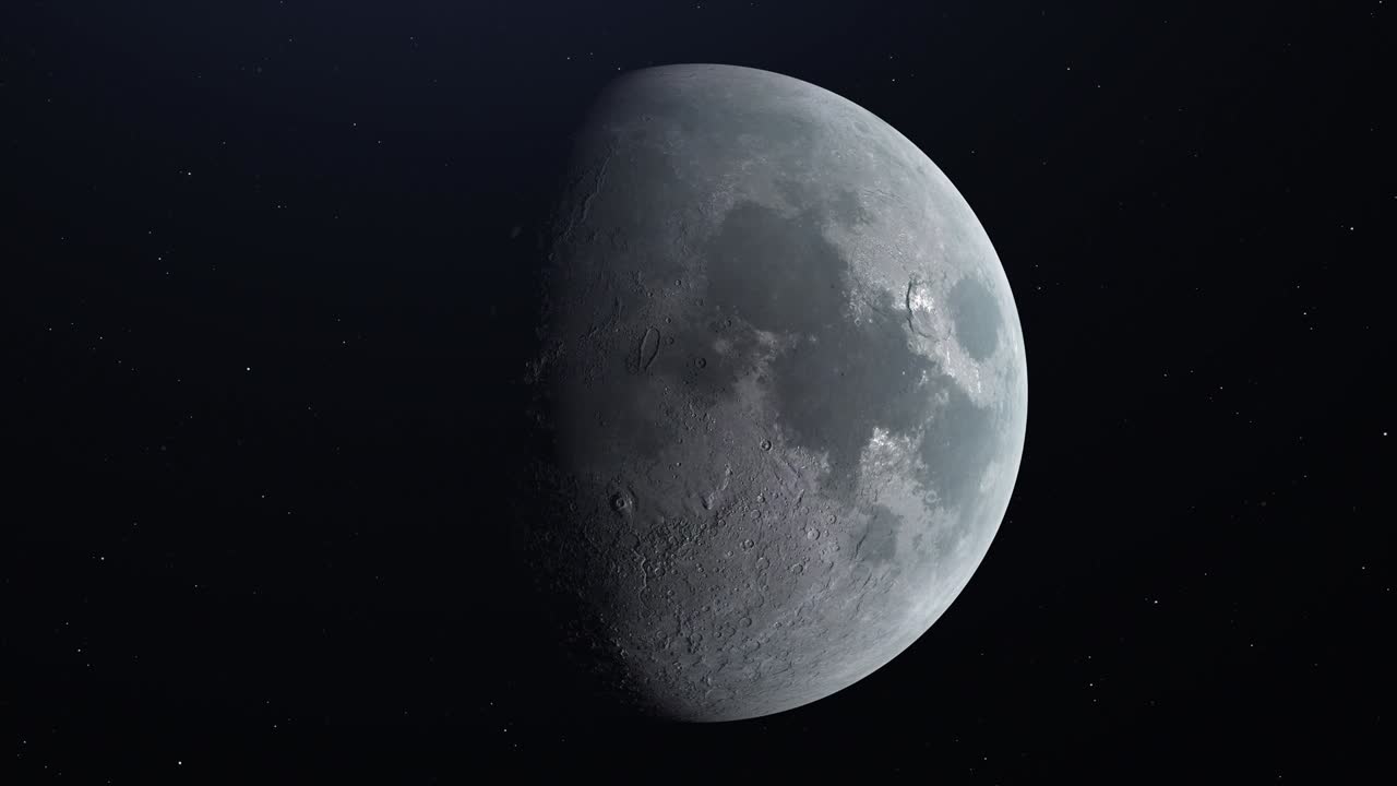 Ultra realistic moon from the orbit, atmosphere from space. Loopable 3d animation