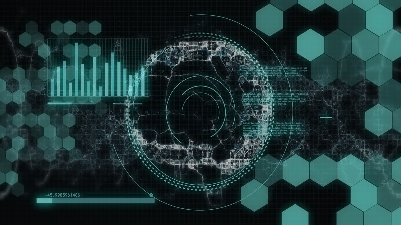 Animation of human brain and digital data processing over black background