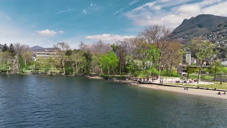 Drone-footage-of-Lugano,-Switzerland