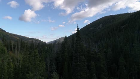 Aerial-descent-showing-mountains-then-down-to-surrounding-pine-trees