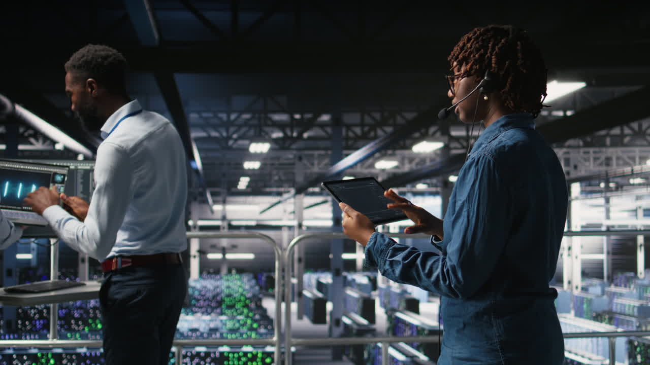 Server hub IT expert monitors systems, doing tech support