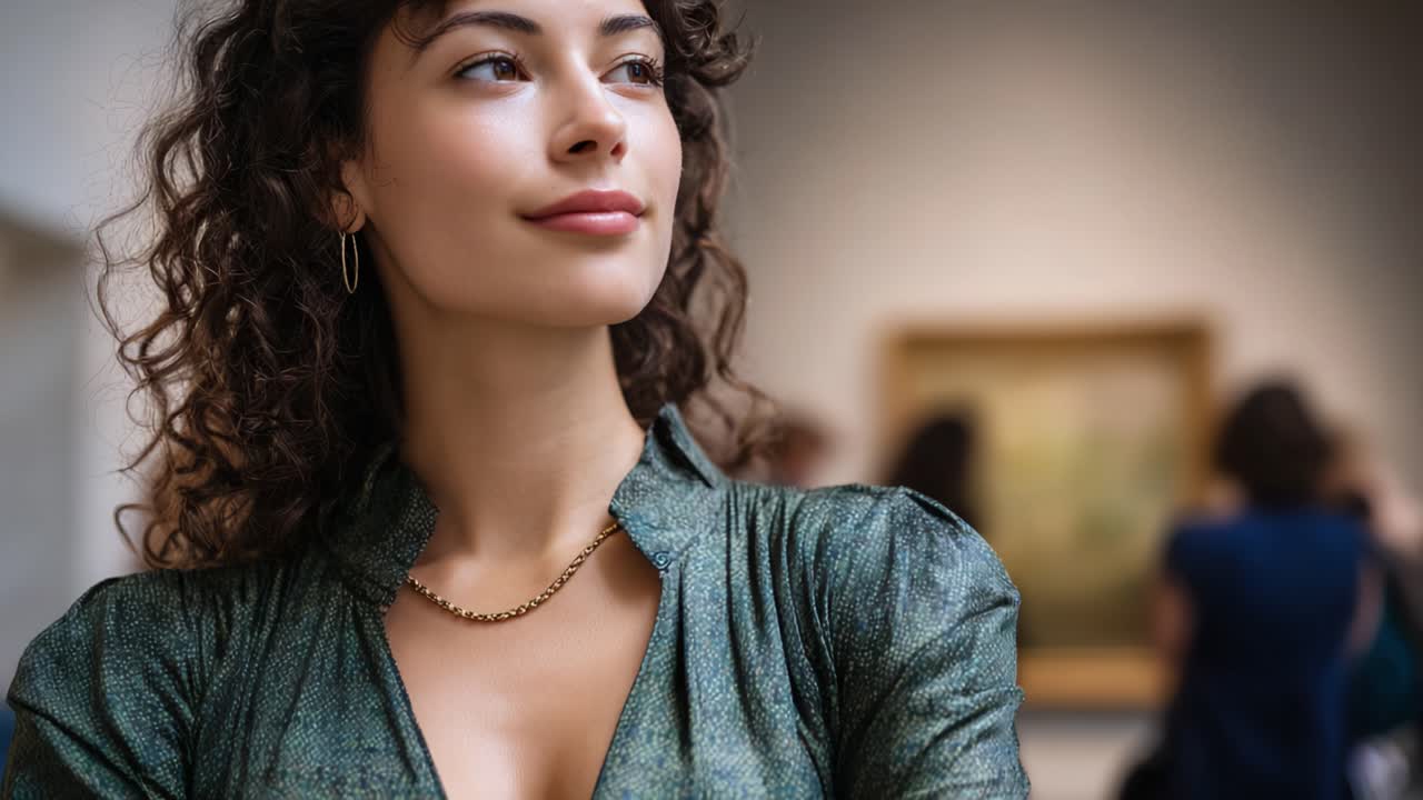 Captivating Moments: A Woman in Thoughtful Reflection Surrounded by Art in a Gallery, Embracing Creativity and the Essence of Inspiration