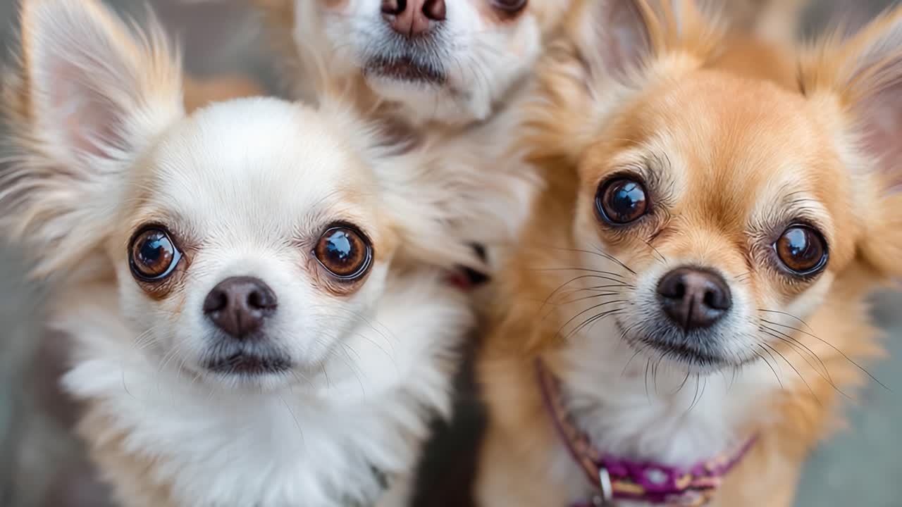 Charming Close-Up of Three Adorable Chihuahuas Highlighting Their Unique Personalities and Expressions in a Heartwarming Portrait